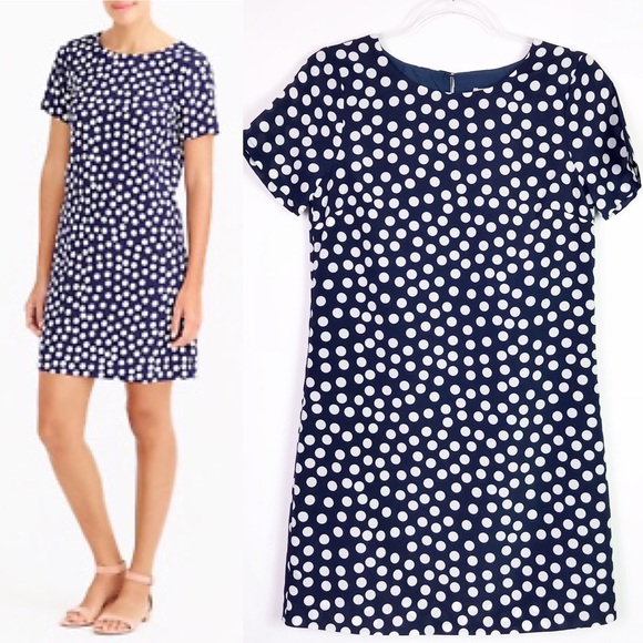 navy polka dot shift dress